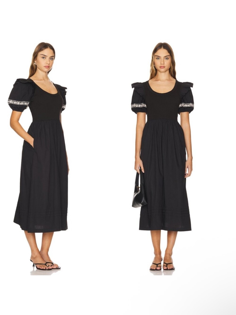 Cleobella Black Maxi Dress with White Embroidered Sleeves